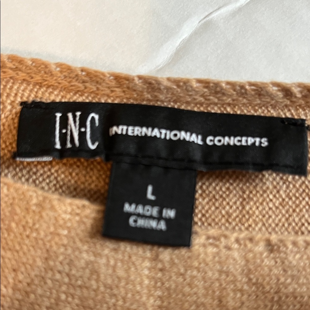 INC Light Weight Camel Tan Long Sleeve Tunic Sweeter Large - Picture 9 of 10